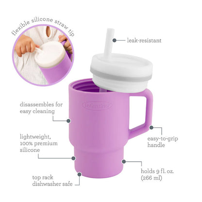 Infantino Mi Primer Vaso, Pajita Resistente Y Asa Para Niños Pequeños, Fácil De Limpiar, 250ml, Lila_1