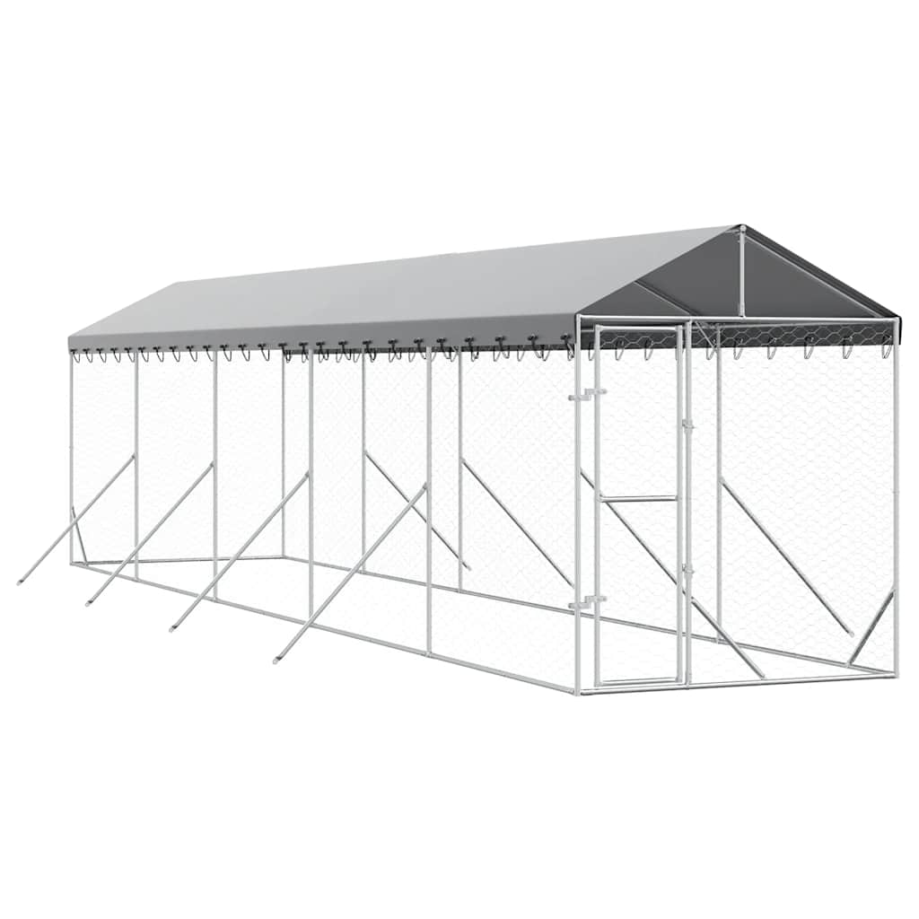 Perrera De Exterior Con Toldo Acero Galvanizado Plata 2x10x2,5m_0