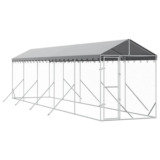 Perrera De Exterior Con Toldo Acero Galvanizado Plata 2x10x2,5m_0