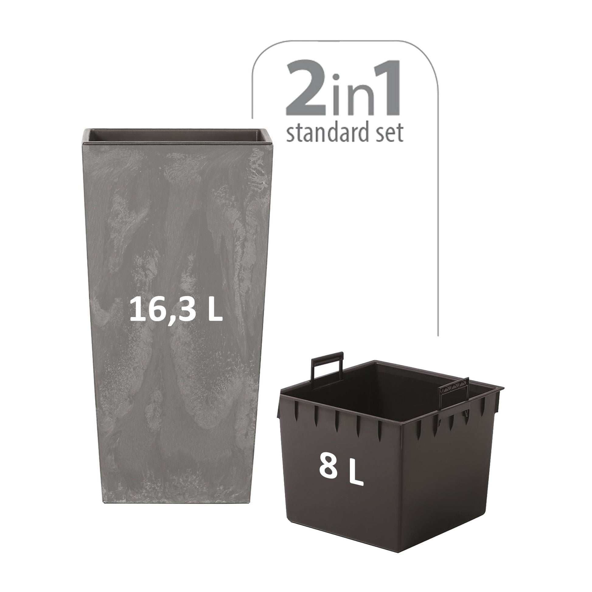Maceta Alta 16,3 L Prosperplast Urbi Square Effect De Plástico Con Depósito En Color Gris Claro, 42 (alto) X 22 (ancho) X 22 (profundo) Cms