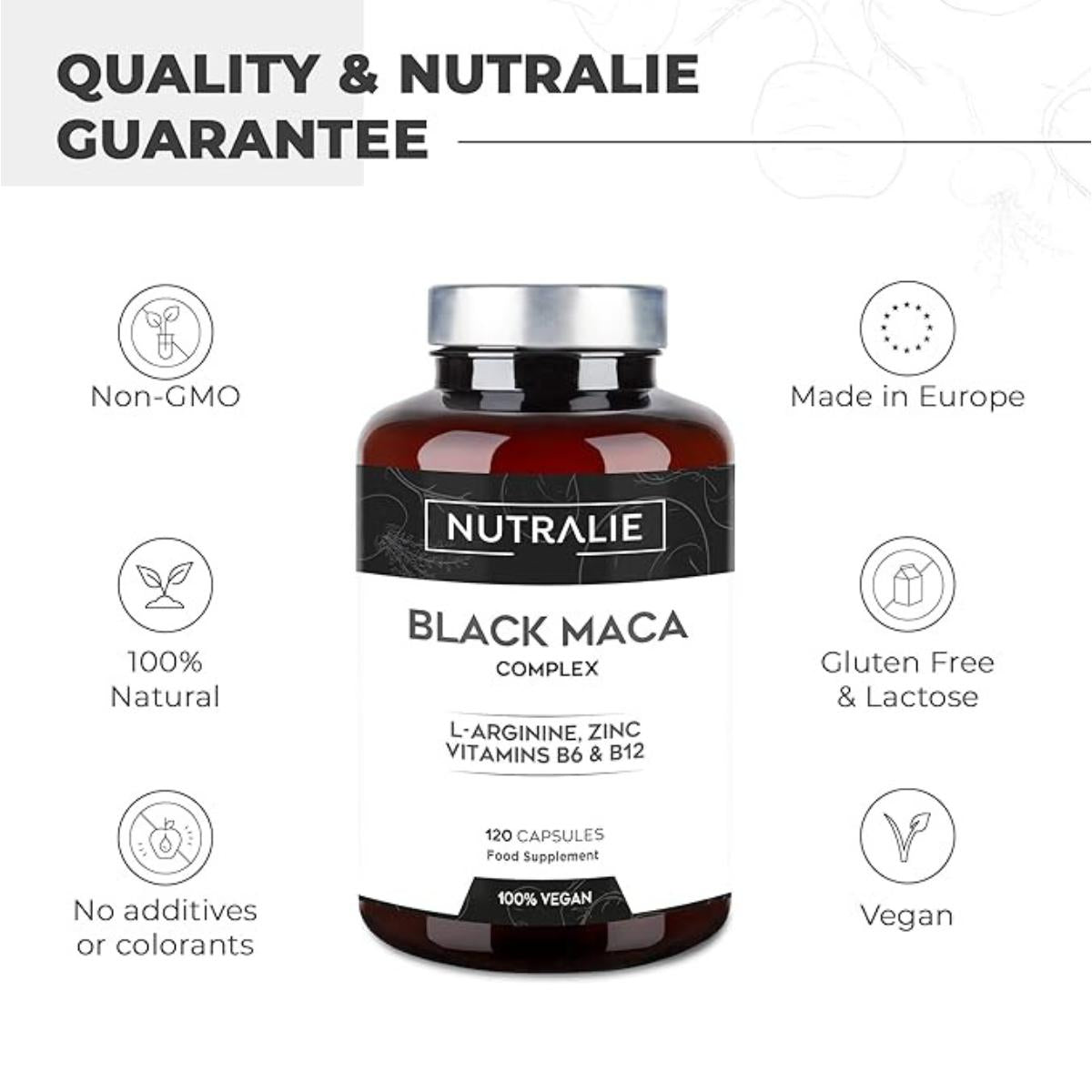 Nutralie Complexo de Maca Preta Andina + Vitaminas B6 + B12, 120 Cápsulas