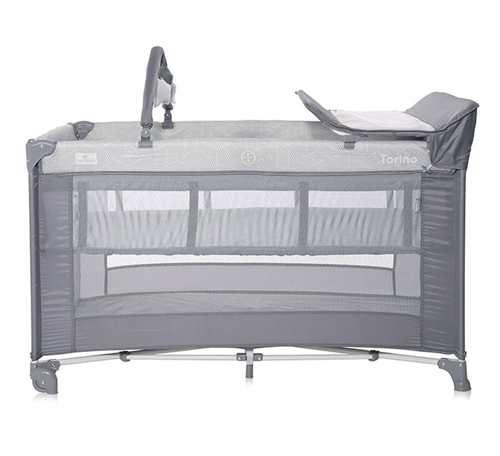 Cuna De Viaje Con Cambiador Torino Plus (2 Niveles) Grey Striped_1