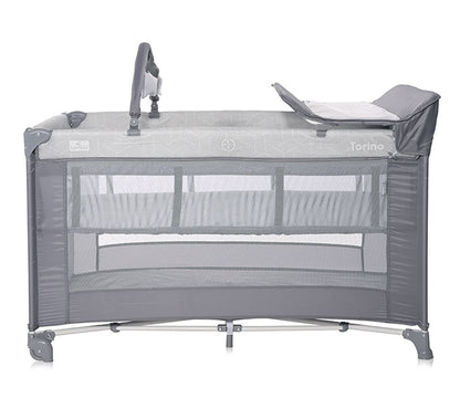 Cuna De Viaje Con Cambiador Torino Plus (2 Niveles) Grey Striped_1
