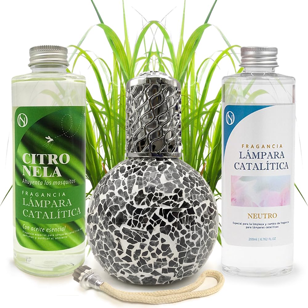 Pack Ahorro Lámpara Catalítica Mosaico Negro + Fragancia Citronela 500ml + Limpiador Neutro 200ml + Mecha De Repuesto_0