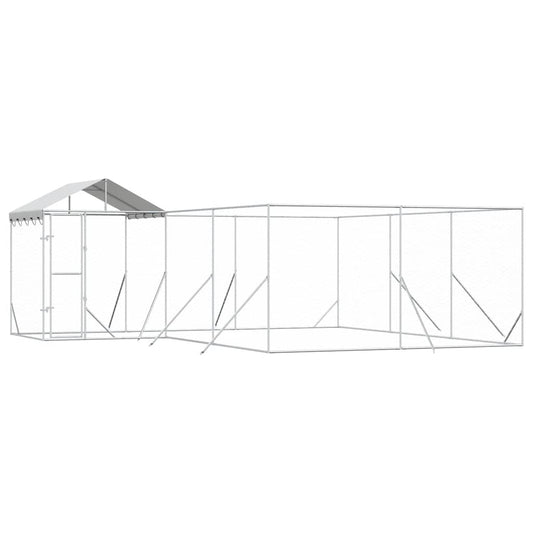 Perrera De Exterior Con Techo Acero Galvanizado Plata 6x6x2,5 M_0