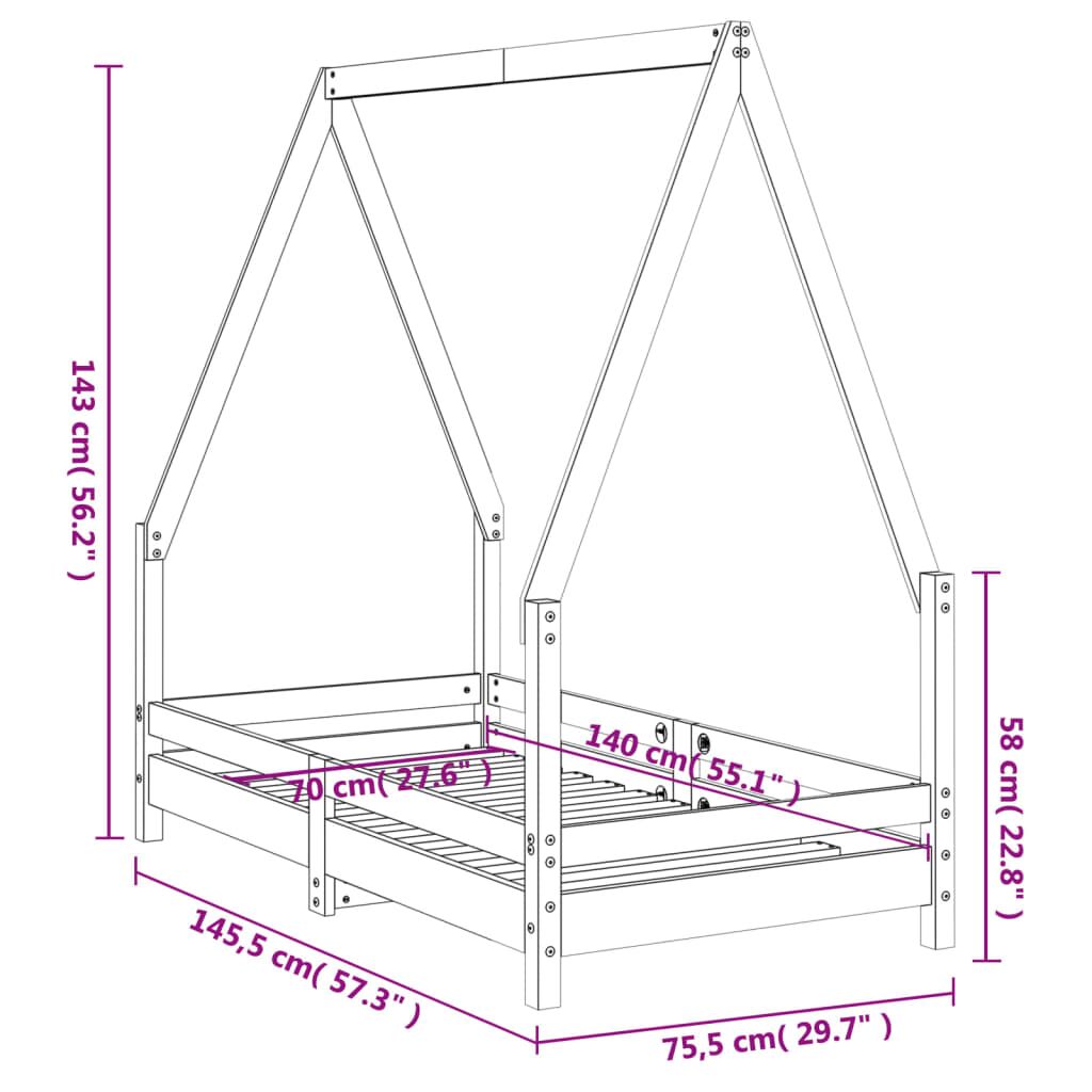 Vidaxl Estructura De Cama Para Niños Madera De Pino Blanco 70x140 Cm_2