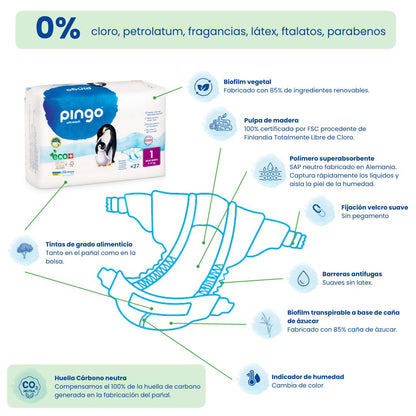 Fraldas Pingo T1 (Recém-nascido) 27 Unidades