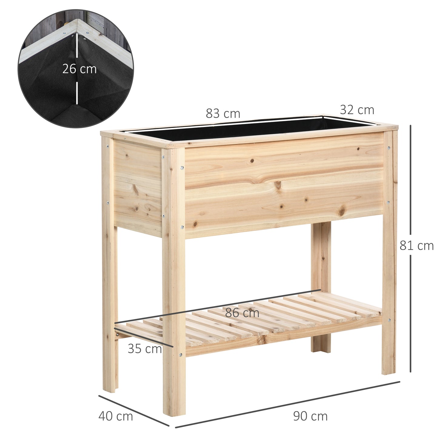Outsunny Huerto Urbano Elevado De Madera 90x40x81 Cm Con Estante Para Cultivos_2
