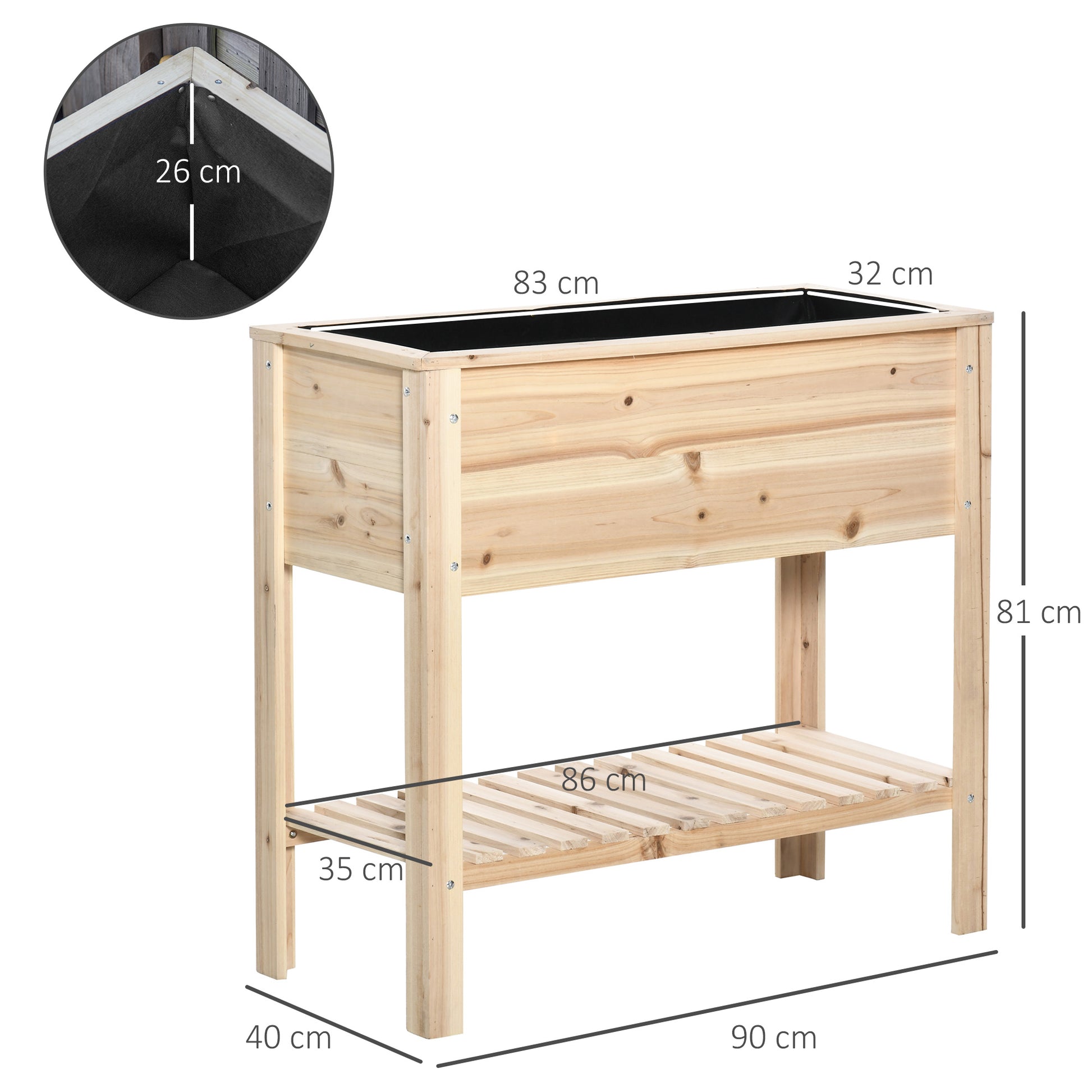 Outsunny Huerto Urbano Elevado De Madera 90x40x81 Cm Con Estante Para Cultivos_2