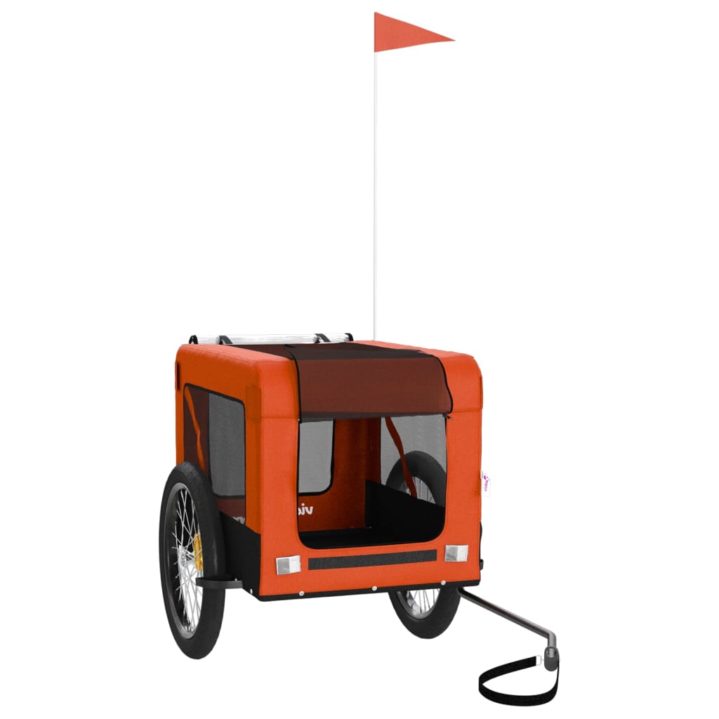 Remolque De Bicicleta Mascotas Hierro Tela Oxford Naranja Negro_2