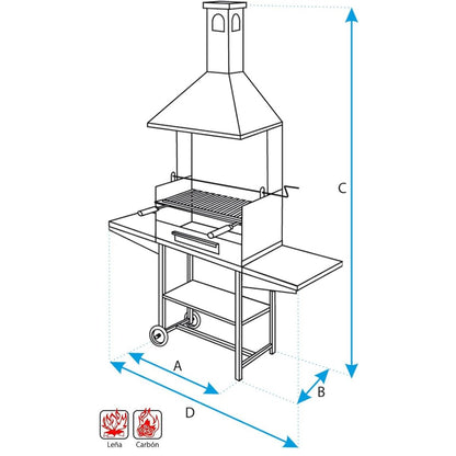 Grelhador a lenha Imex El Zorro com grelha elevatória em aço inoxidável e tabuleiros metálicos
