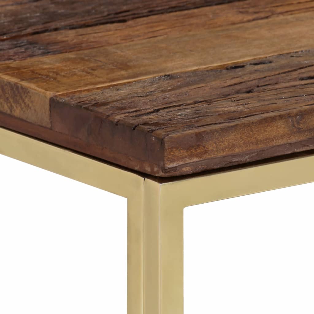 Mesa Consola Acero Inoxidable Madera Maciza Traviesa Dorado_2