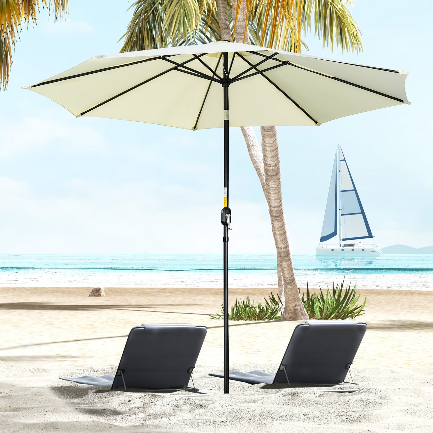 Outsunny Sombrilla De Jardín Ø295x250 Cm Con Manivela E Inclinación Beige_1