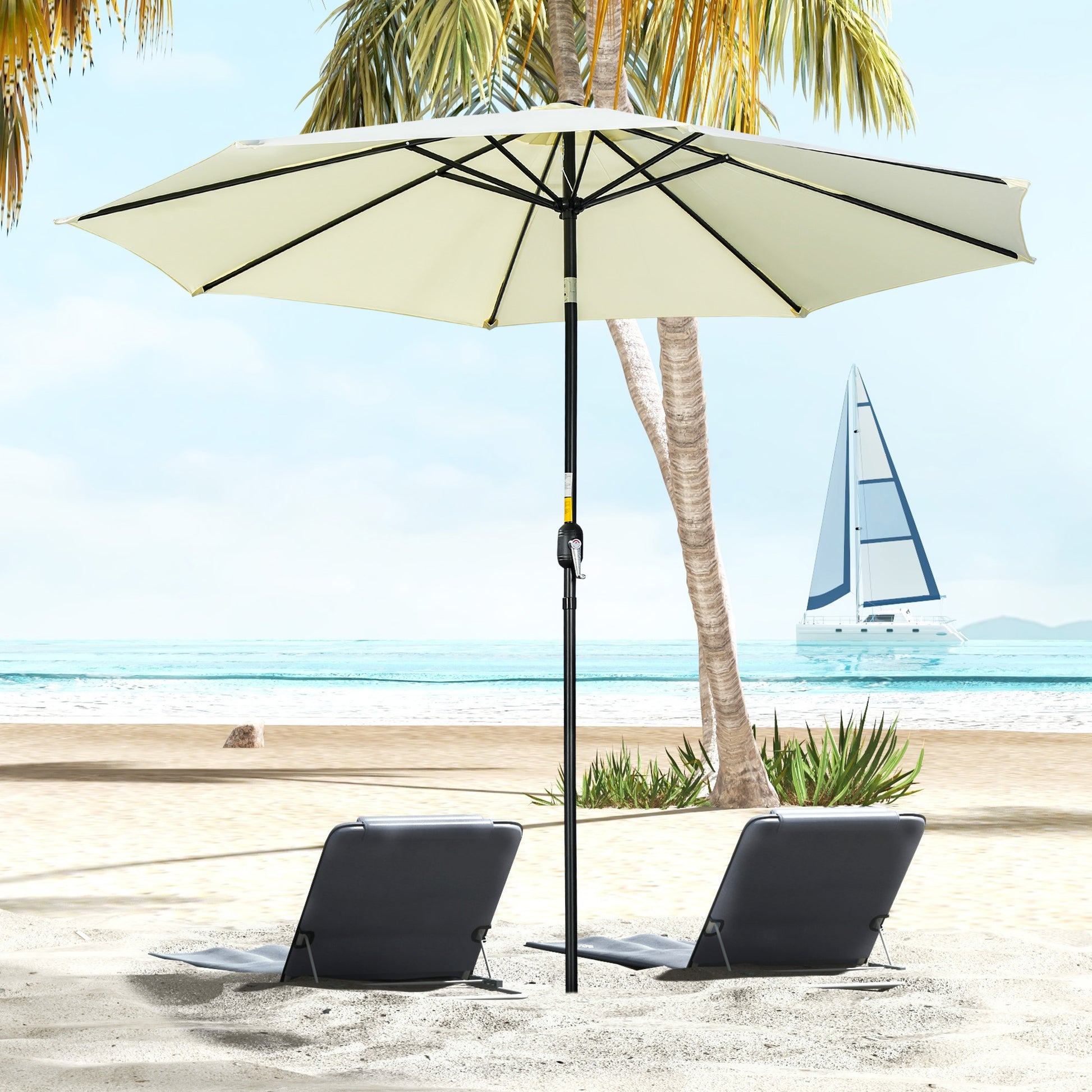 Outsunny Sombrilla De Jardín Ø295x250 Cm Con Manivela E Inclinación Beige_1