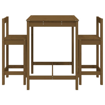 Vidaxl Mesa Y Taburetes Altos De Jardín 3 Pzas Madera Pino Marrón Miel_3