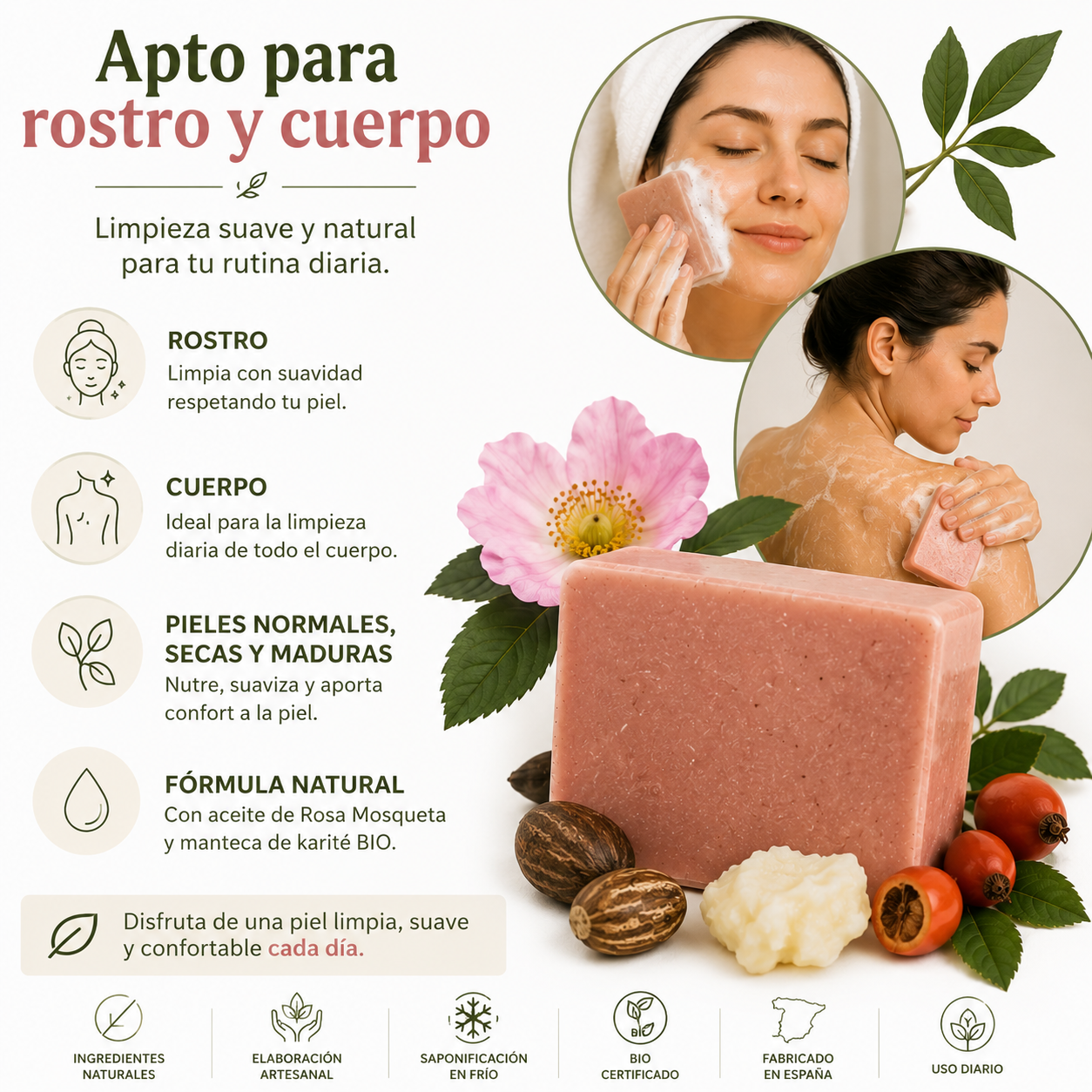Jabón de Rosa Mosqueta 100 g | Limpieza Suave para Rostro y Cuerpo_4