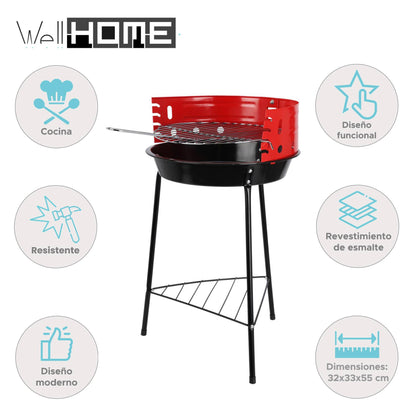 Well Home Barbacoa De 3 Patas Con Parrilla Cromada En Color Negro 32x33x55cm_1