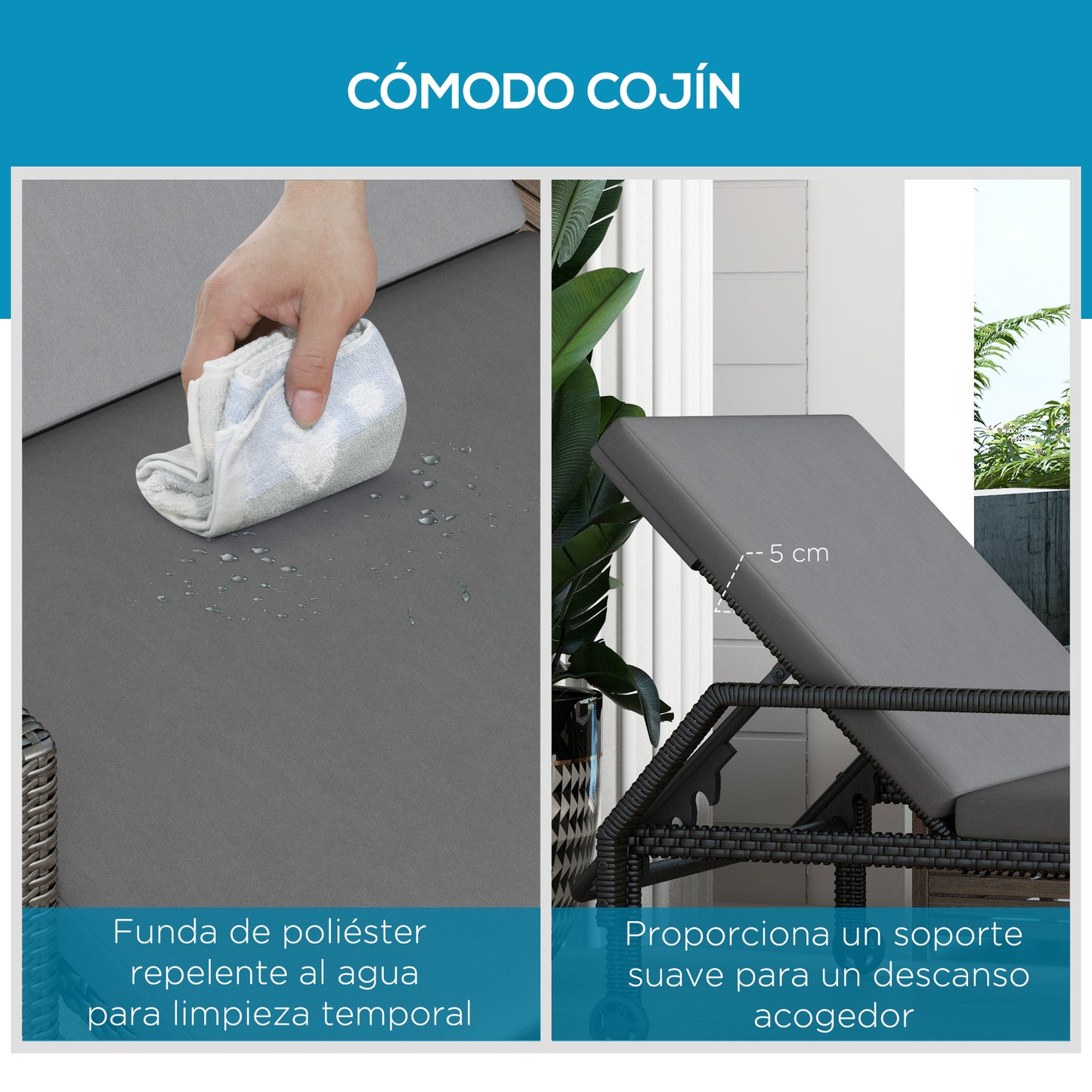Outsunny Pack De 2 Tumbonas De Ratán Con Respaldo Ajustable 73x200x48cm Gris_5