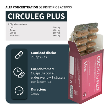 Circuleg Plus VECOS (60 cápsulas) | Piernas ligeras y Prevención de Varices | Uva, Rusco, Ginkgo y Vitamina C_2