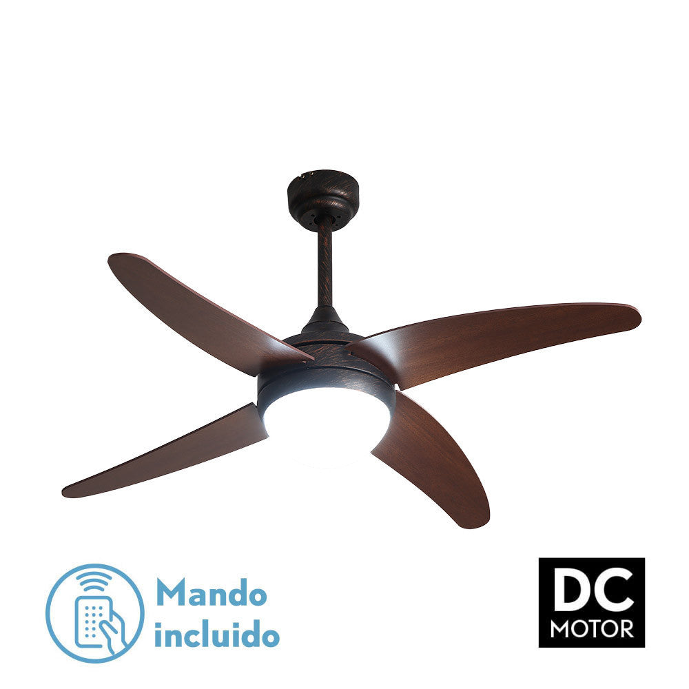 Ventilador 2xe27 Dc Klod Rustico/nogal 4 Asp.6 Vel 117d C/remoto Y Temporizador_0