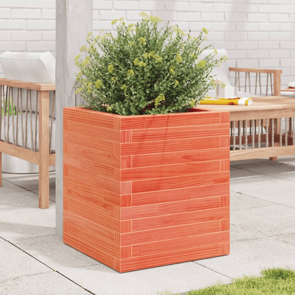 Jardinera De Madera Maciza Pino Marrón Cera 40x40x46 Cm_2