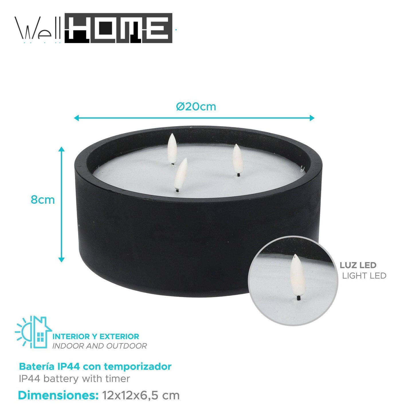 Well Home - Pack 3 Velas Led Redondada Negro_1