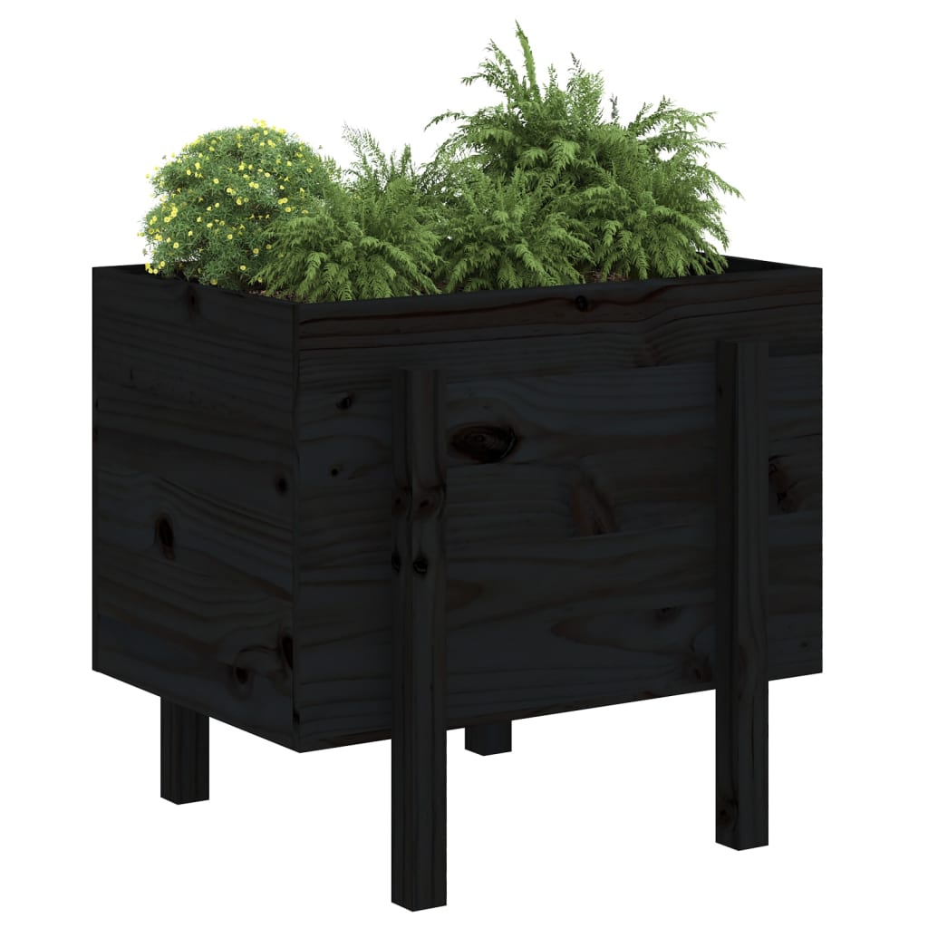 Jardinera De Madera Maciza De Pino Negro 62x50x57 Cm_2