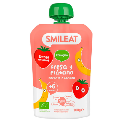 Pack de 10 saquetas ECO Morango e Banana Smileat 100 g