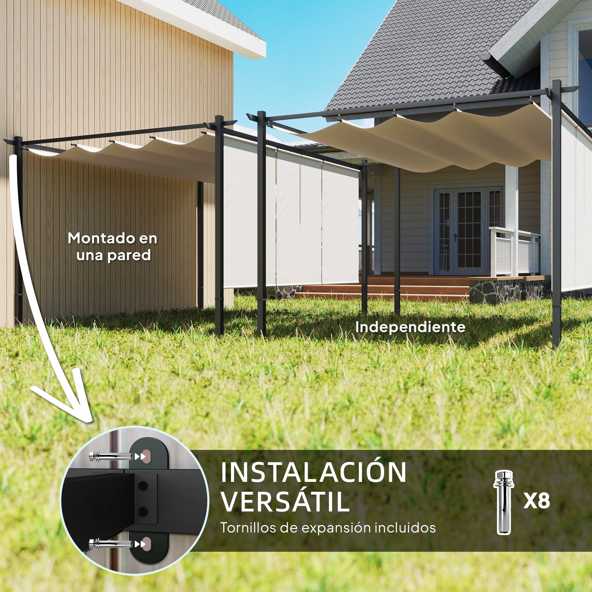Outsunny Pérgola De Jardín 4x3 M Con Techo Retráctil Y 3 Laterales Enrollables_5