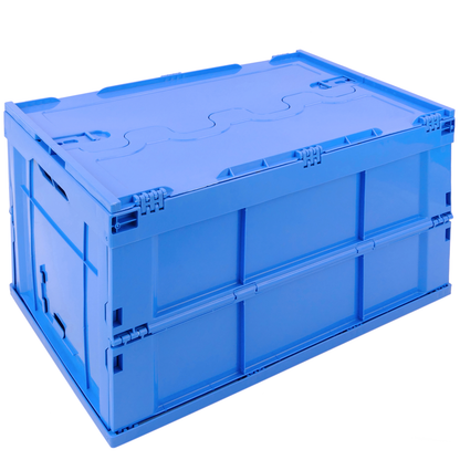 Caja De Plástico Eurobox Plegable Y Apilable. Contenedor Azul Con Tapa 60x40x32cm 65l 5-pack_0