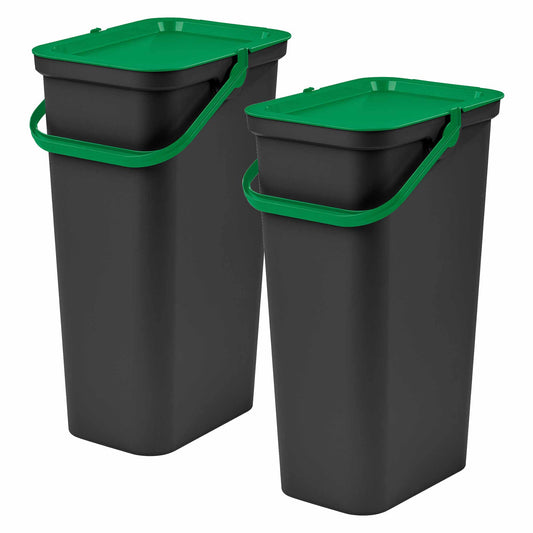Set De 2 Papeleras moda 40l Con Asa Verde Y Negro_0