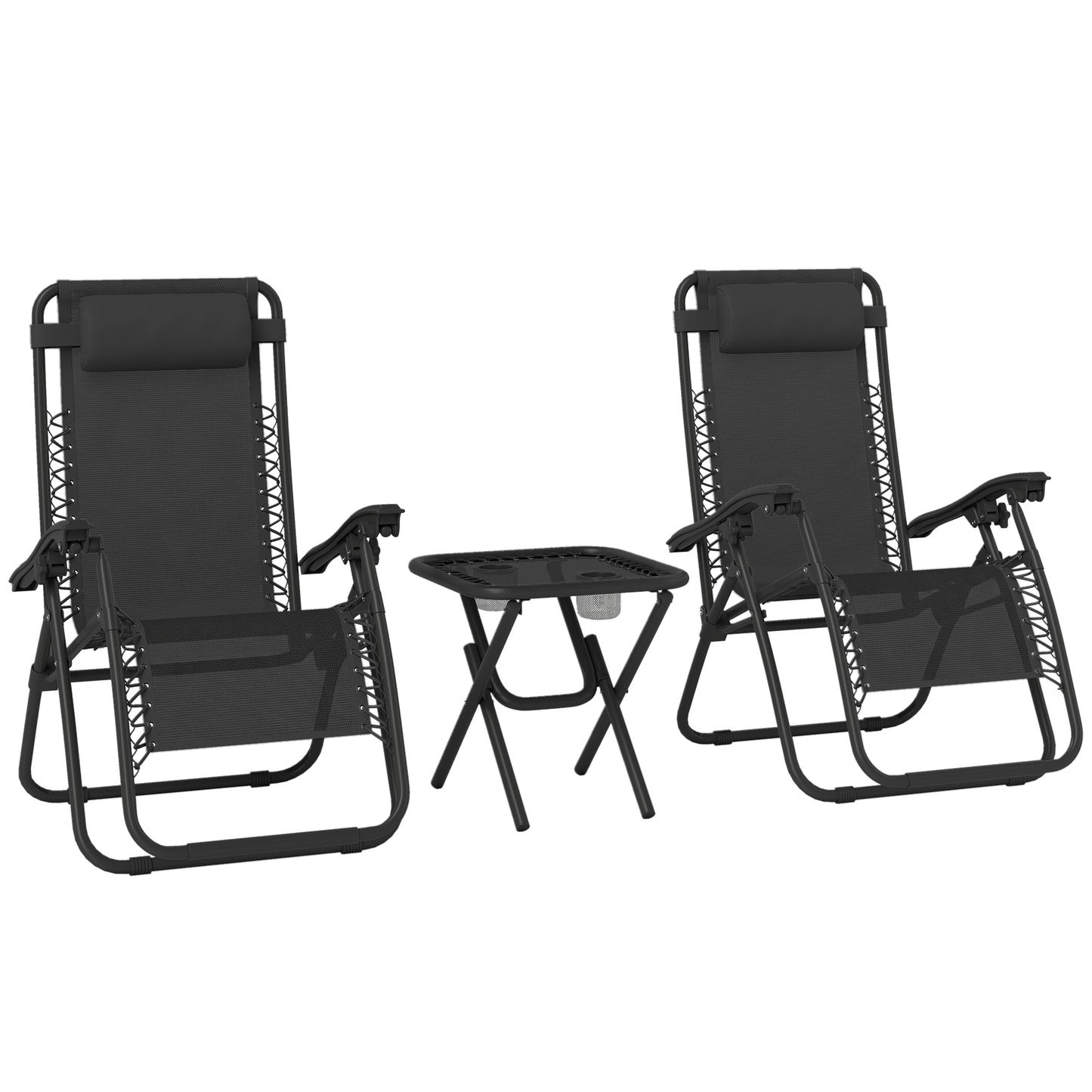 Outsunny 2 Sillas De Gravedad Cero Plegables Mesa Auxiliar Con Portavasos Negro_0