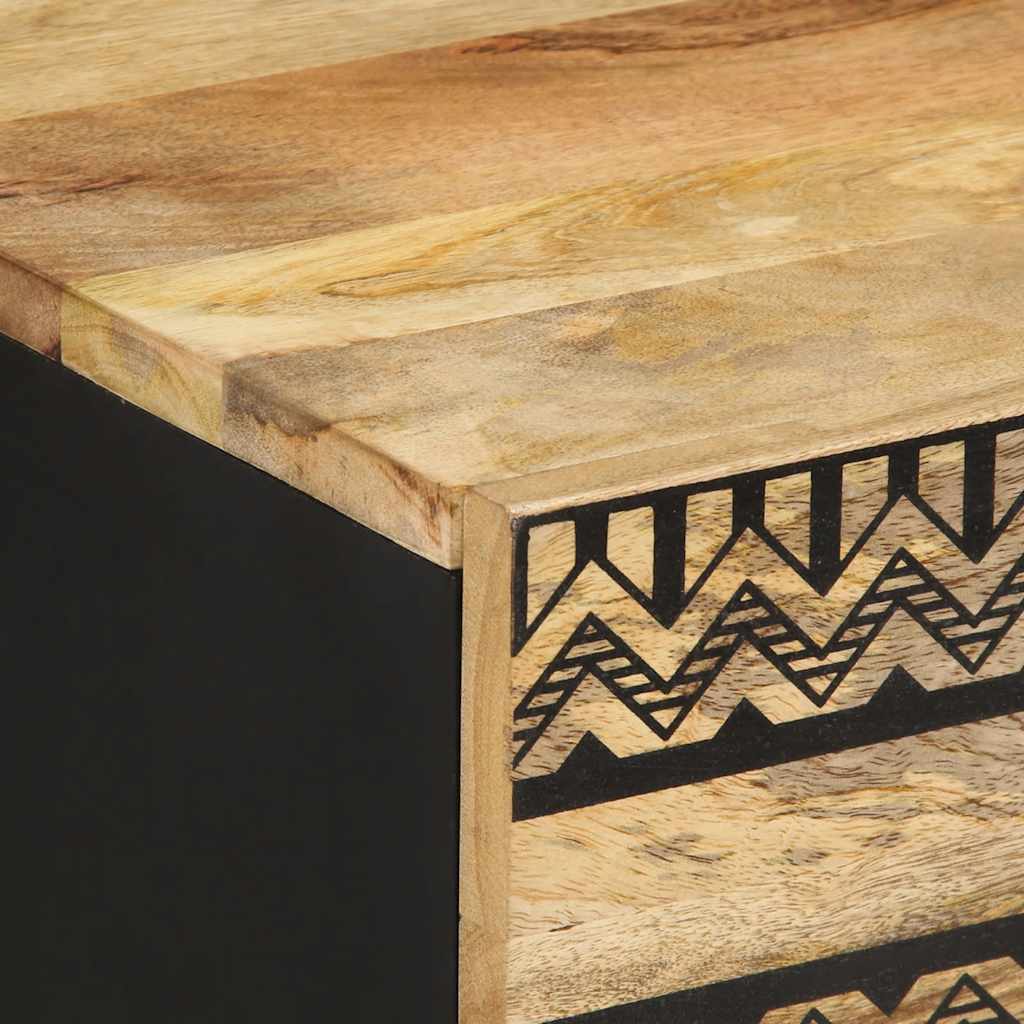 Mesita De Noche Madera Maciza De Mango Rugosa Negro 50x33x60 Cm_4