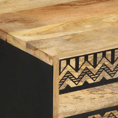 Mesita De Noche Madera Maciza De Mango Rugosa Negro 50x33x60 Cm_4