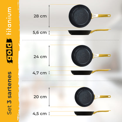 Briebe Set 3 Sartenes Antiadherentes Inducción Titanio 20-24-28cm, Aluminio Forjado Antiadherente, Gold Titanium_4