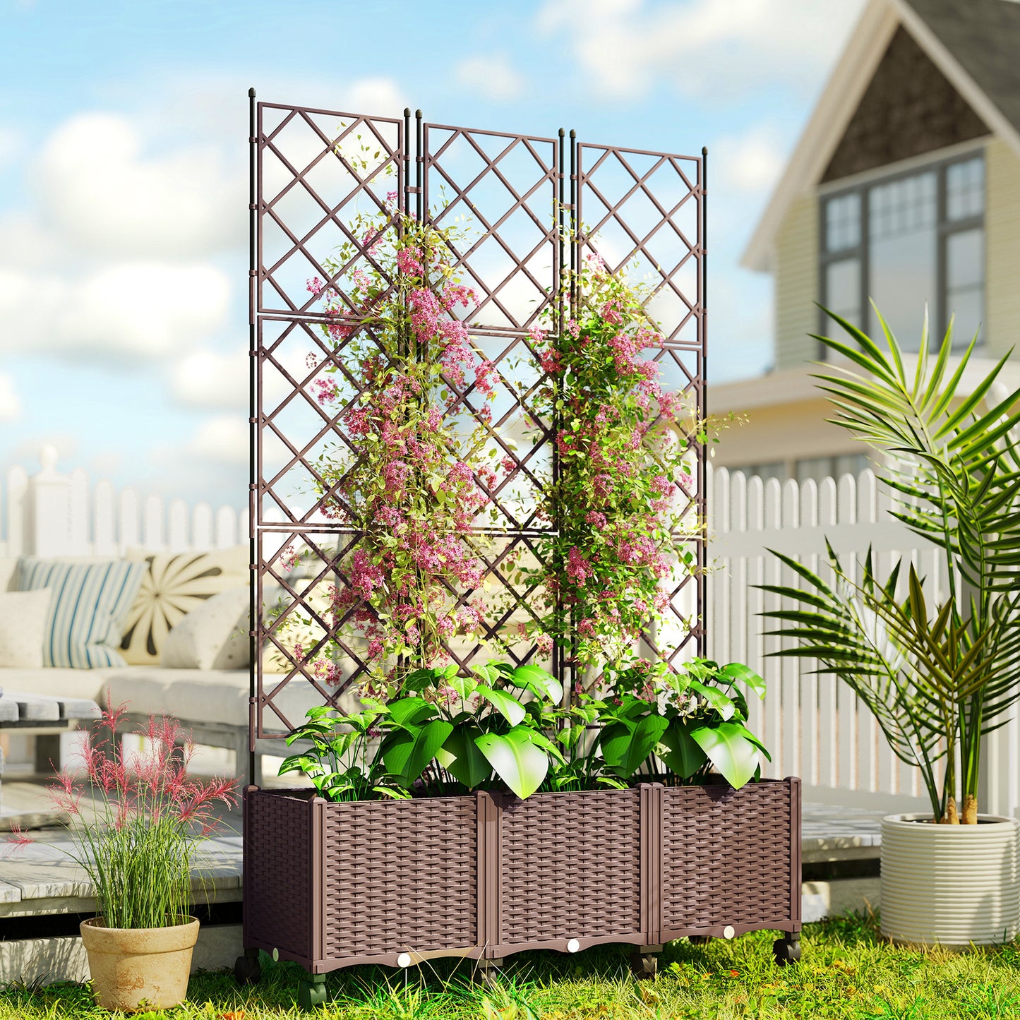 Outsunny Jardinera Con Enrejado Ruedas Para Cultivos Verduras 120x40x192 Cm_1