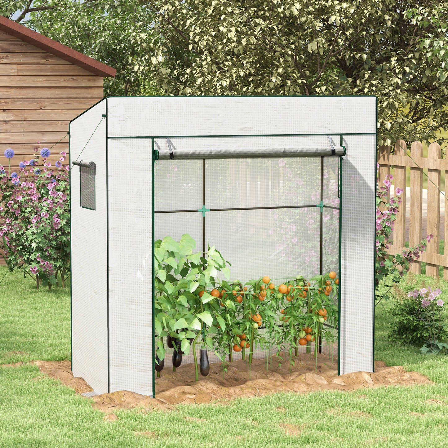 Outsunny Invernadero Pequeño Con Ventanas De Malla 196x77x197 Cm Blanco_4