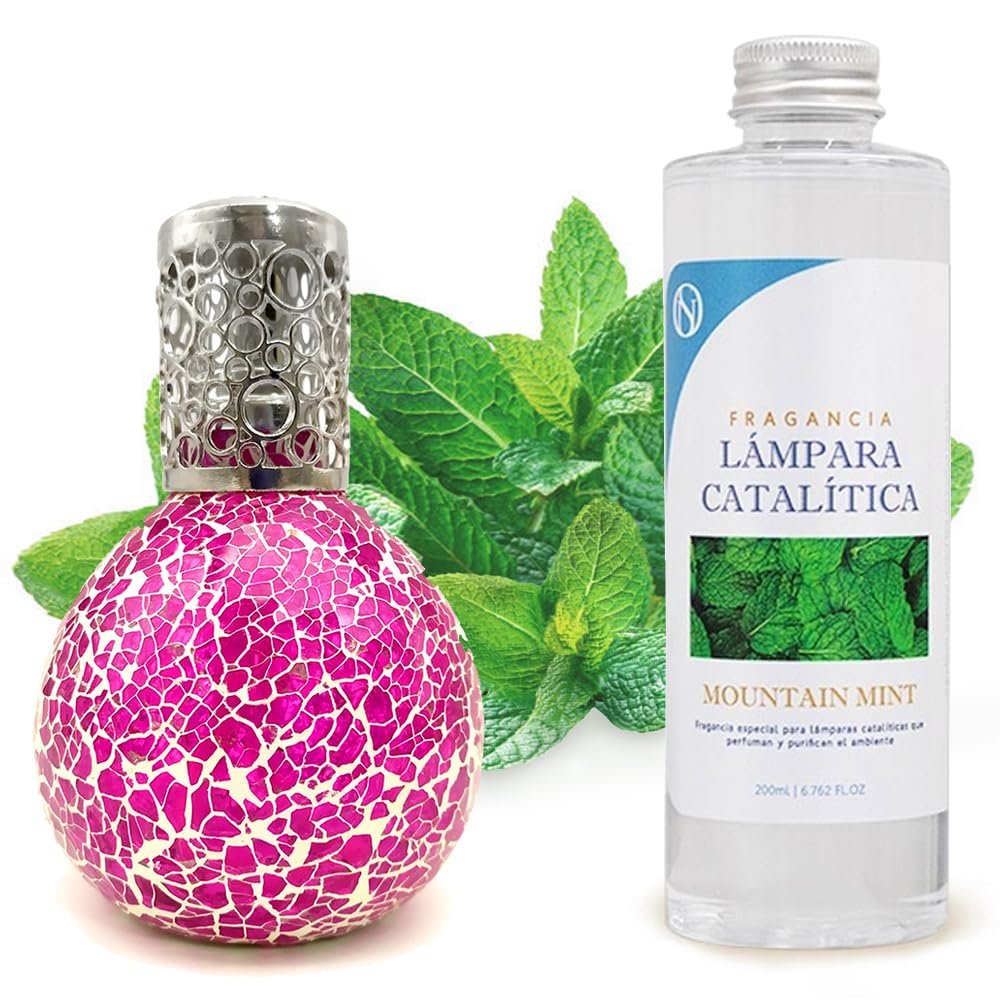 Lámpara Catalítica Mosaico Fucsia + Aroma Mountain Mint 500ml - Elimina Olores, Perfuma Y Mejora La Calidad Del Aire_0