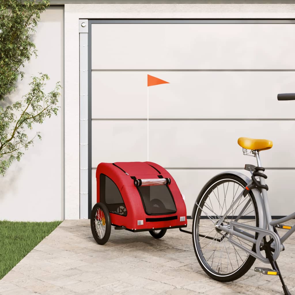 Remolque De Bicicleta Mascotas Hierro Tela Oxford Rojo_1
