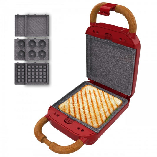 Cecotec Sandwichera Vintage Rock'ntoast Retro One Red. 700w, 3 Placas Intercambiables, Diseño Retro, Revestimiento Rockstone, Indicador Luminoso, Ba_0