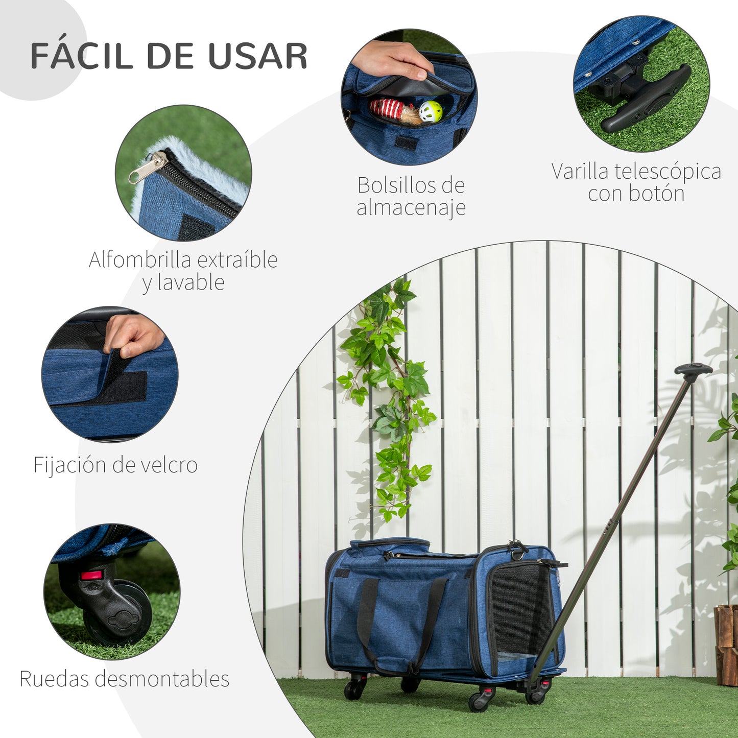 Pawhut 4 En 1 Transportadora Para Mascotas Con Ruedas 50x31x37 Cm Azul_5