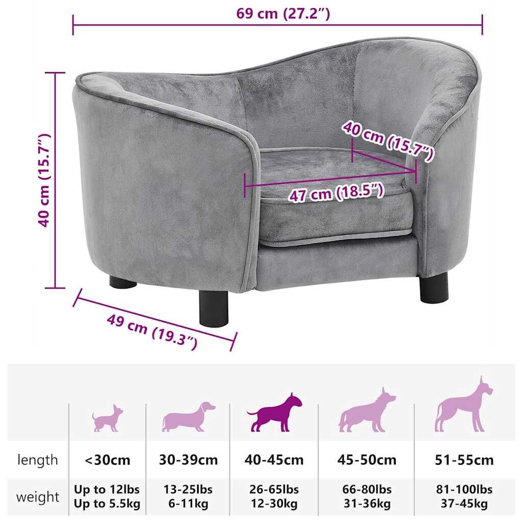 Vidaxl Sofá Para Perros Felpa Gris 69x49x40 Cm_2
