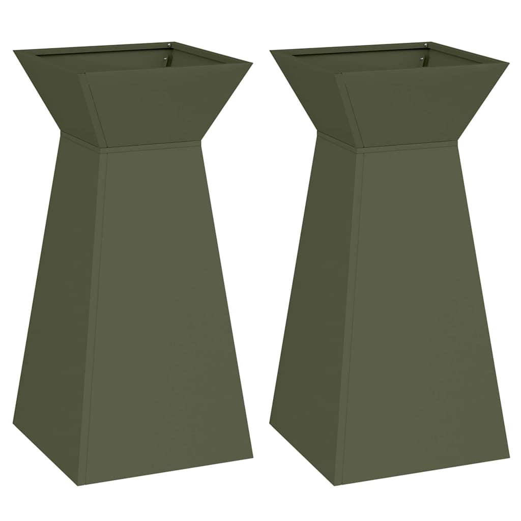 Maceta Pilar 2 Uds. Verde Oliva 35 X 35 X 73 Cm_0