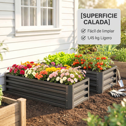 Outsunny Juego De 2 Jardineras Exterior Grandes De Acero 110x50x30 Cm Gris_4