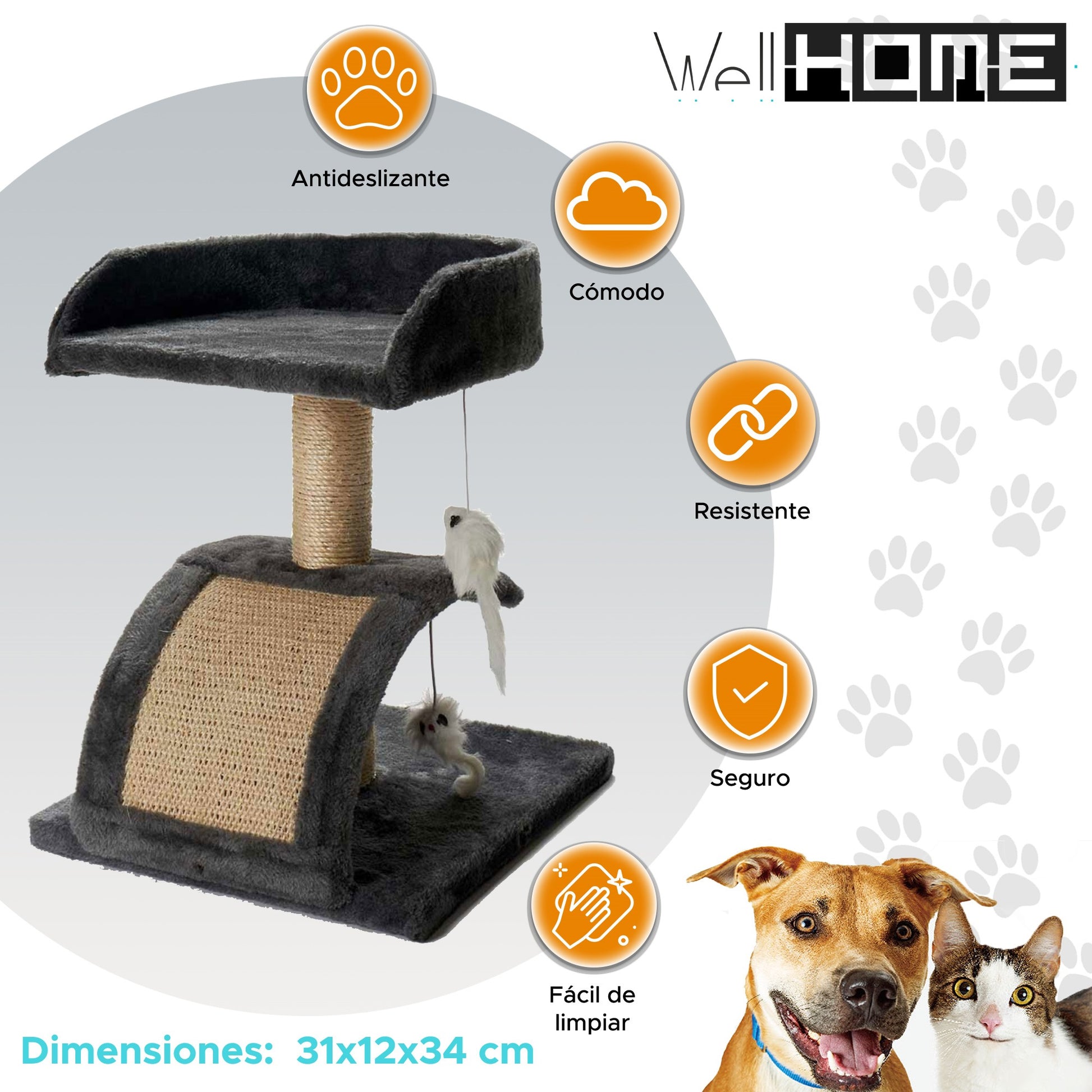 Árbol Para Gatos Con Rascadores Plataforma Y Caseta 31x12x34.5cm_1