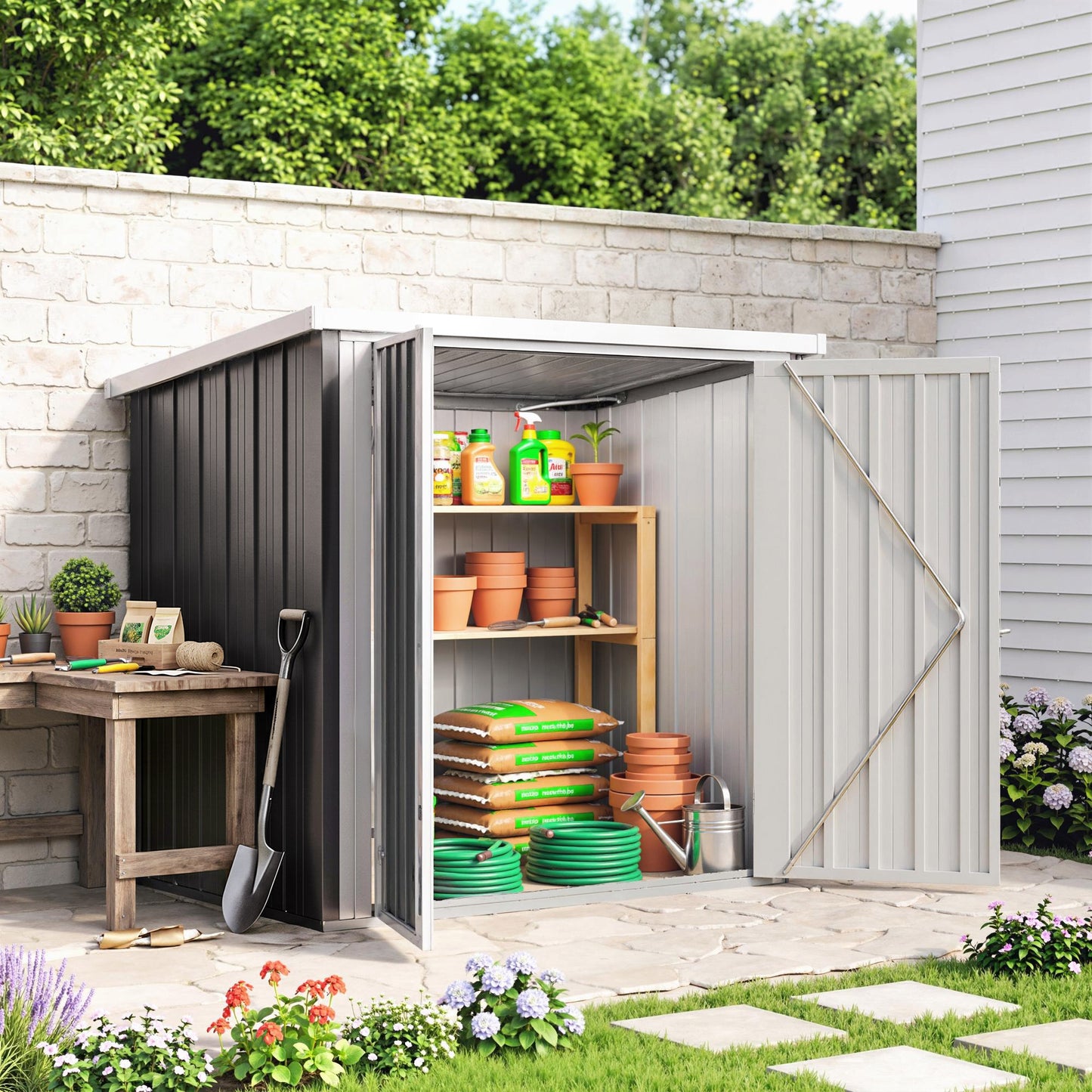 Outsunny Cobertizo De Jardín 1,26 M² 147x86x134 Cm 2 Puertas Y Cerradura Negro_3