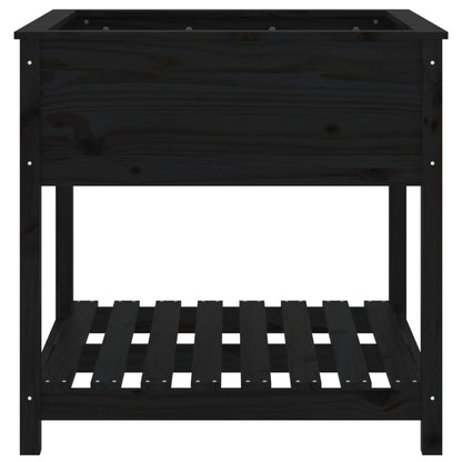 Jardinera Con Estante Madera Maciza Pino Negro 82,5x82,5x81 Cm_4