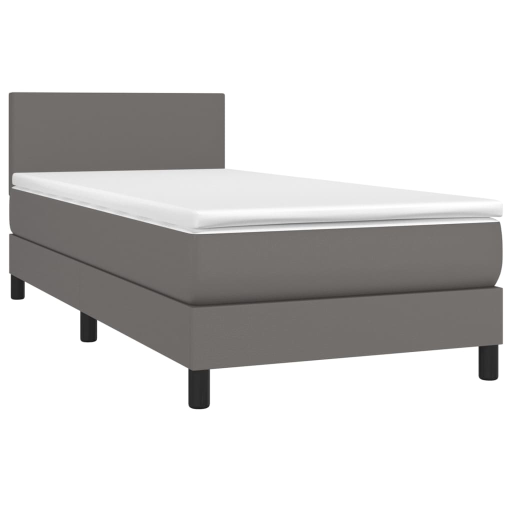 Cama Box Spring Y Colchón Led Cuero Sintético Gris 90x200 Cm / Vetonek_2