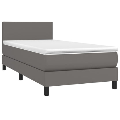 Cama Box Spring Y Colchón Led Cuero Sintético Gris 90x200 Cm / Vetonek_2