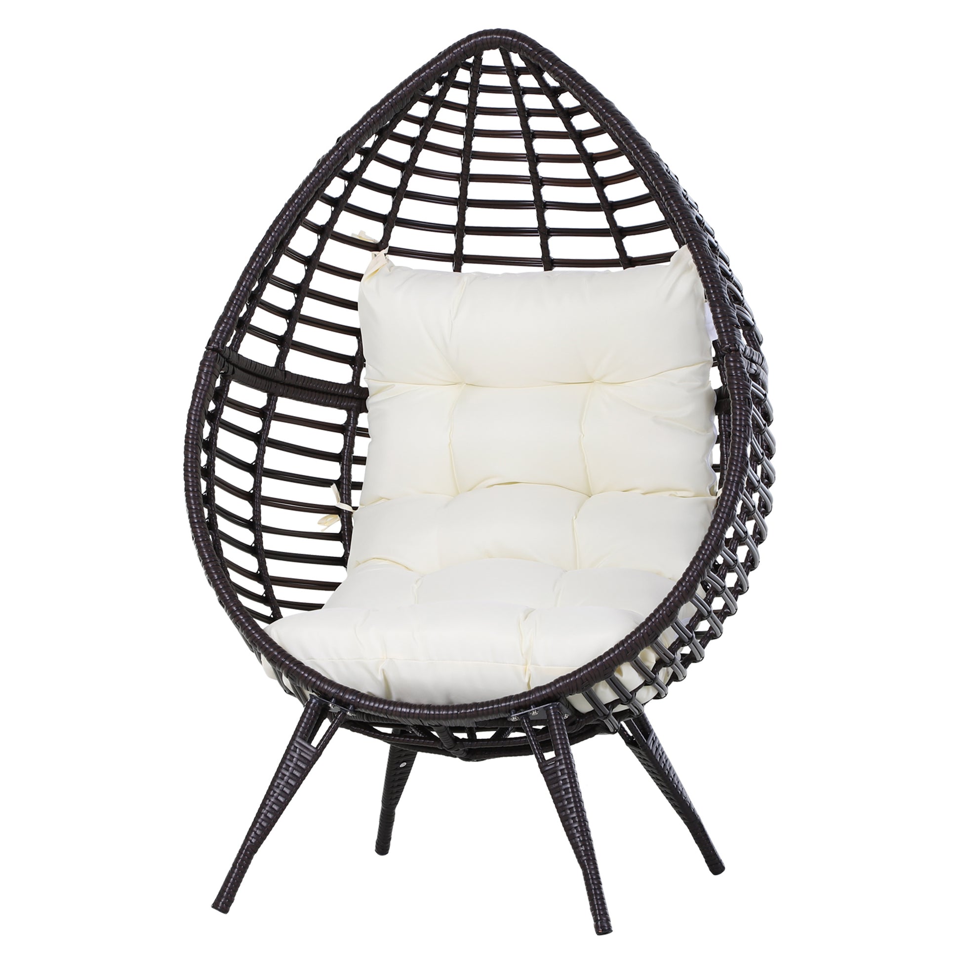 Outsunny Sillón De Exterior De Ratán En Forma De Lágrima Con Cojín Marrón Crema_0